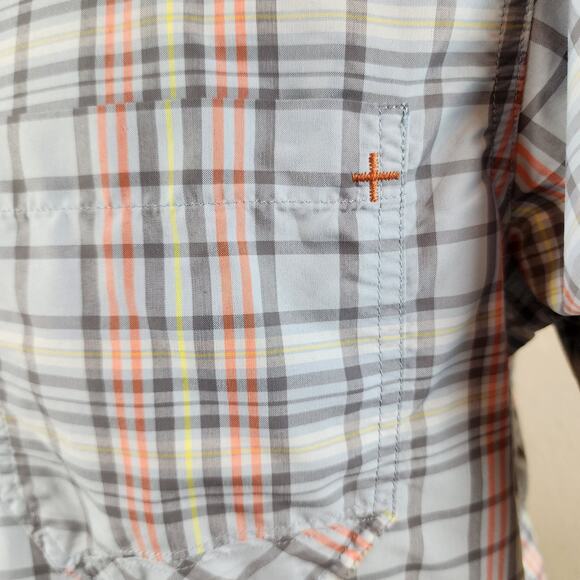 Basin and Range Blue Orange Plaid SS Shirt Lightweight Mens Large Fishing Hiking - Picture 2 of 10